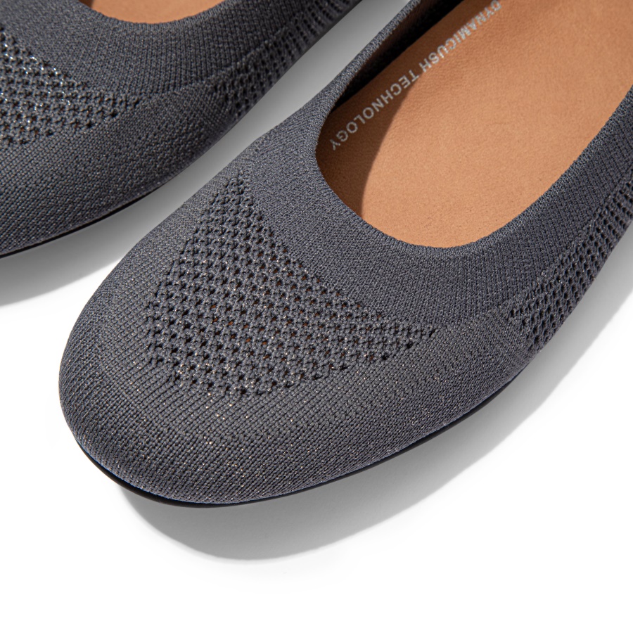 Fitflop ALLEGRO Airyknit Ballet Flats Pewter Grey-Metallic Pewter