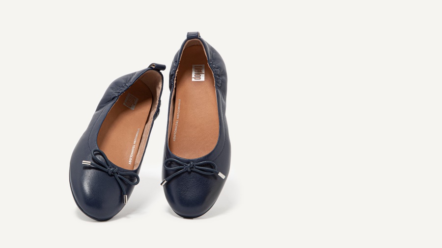 Fitflop ALLEGRO Bow Leather Ballet Flats Midnight Navy