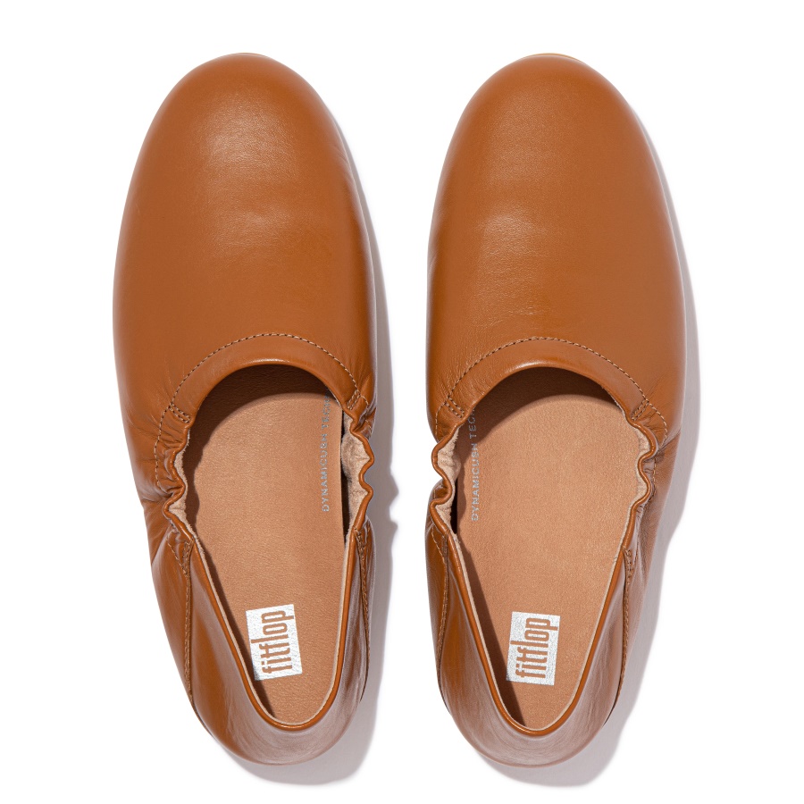 Fitflop ALLEGRO Fold-Down Back Leather Ballet Flats Light Tan