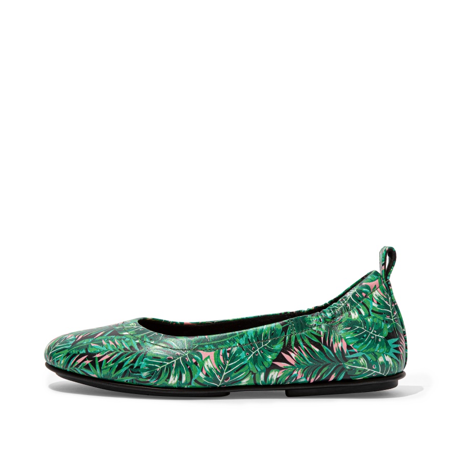 Fitflop ALLEGRO Jungle-Print Soft Leather Ballet Flats Black Mix