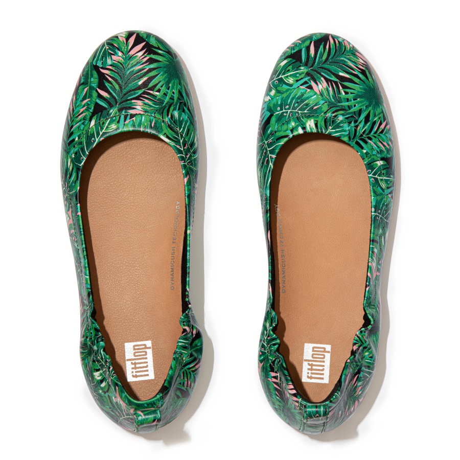 Fitflop ALLEGRO Jungle-Print Soft Leather Ballet Flats Black Mix