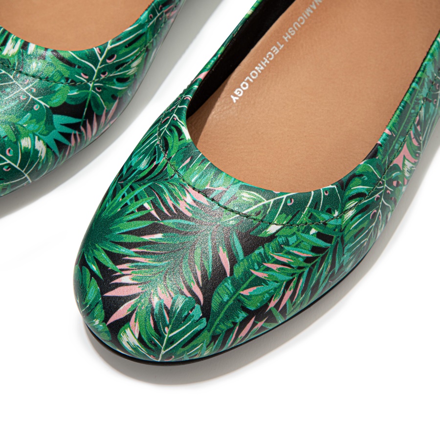 Fitflop ALLEGRO Jungle-Print Soft Leather Ballet Flats Black Mix