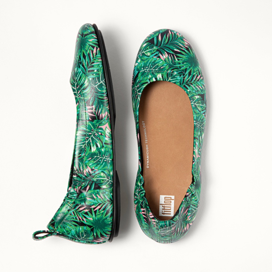 Fitflop ALLEGRO Jungle-Print Soft Leather Ballet Flats Black Mix