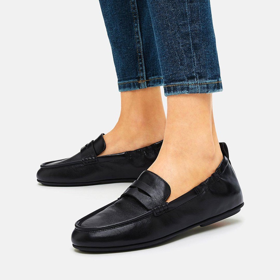 Fitflop ALLEGRO Metallic Leather Penny Loafers All Black