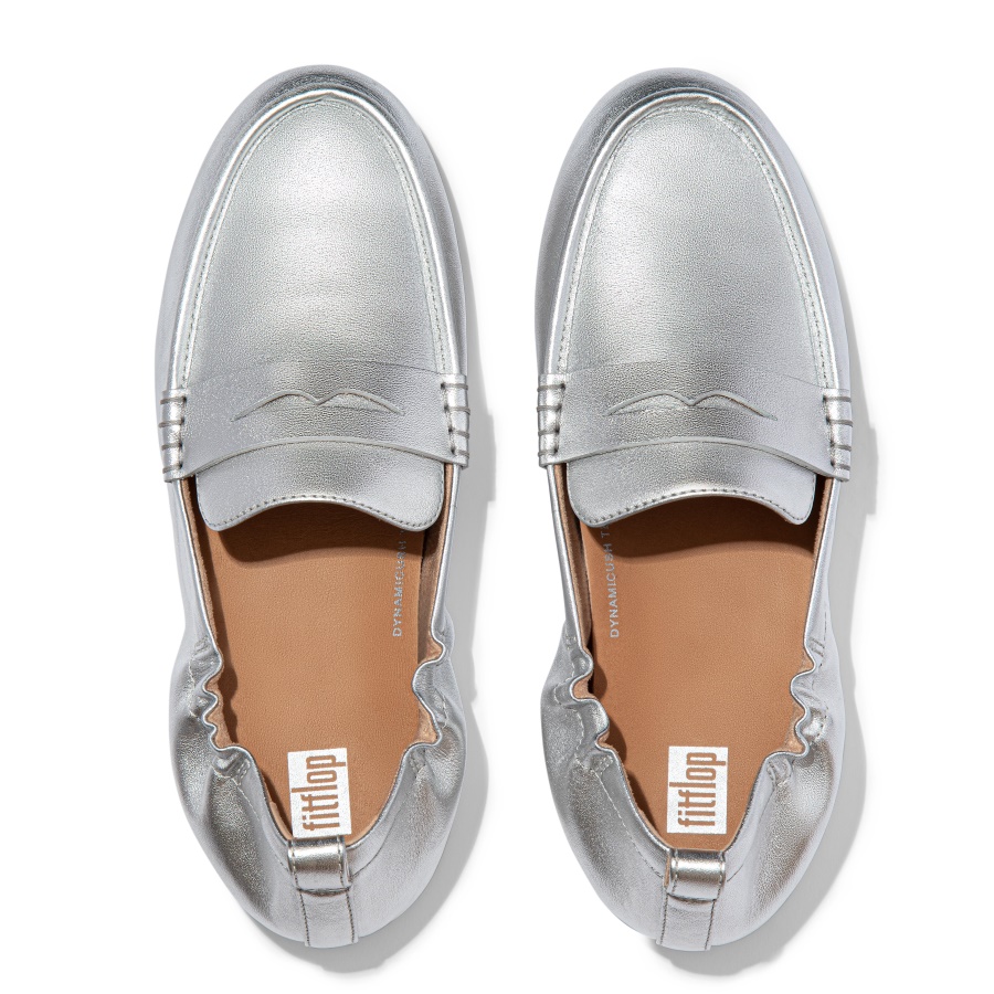 Fitflop ALLEGRO Metallic Leather Penny Loafers Silver