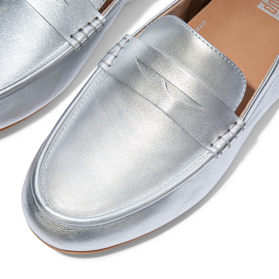 Fitflop ALLEGRO Metallic Leather Penny Loafers Silver