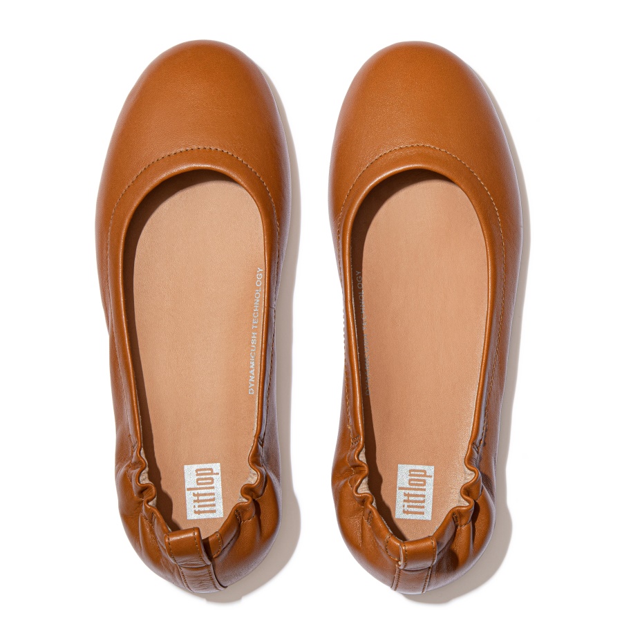 Fitflop ALLEGRO Soft Leather Ballet Flats Light Tan