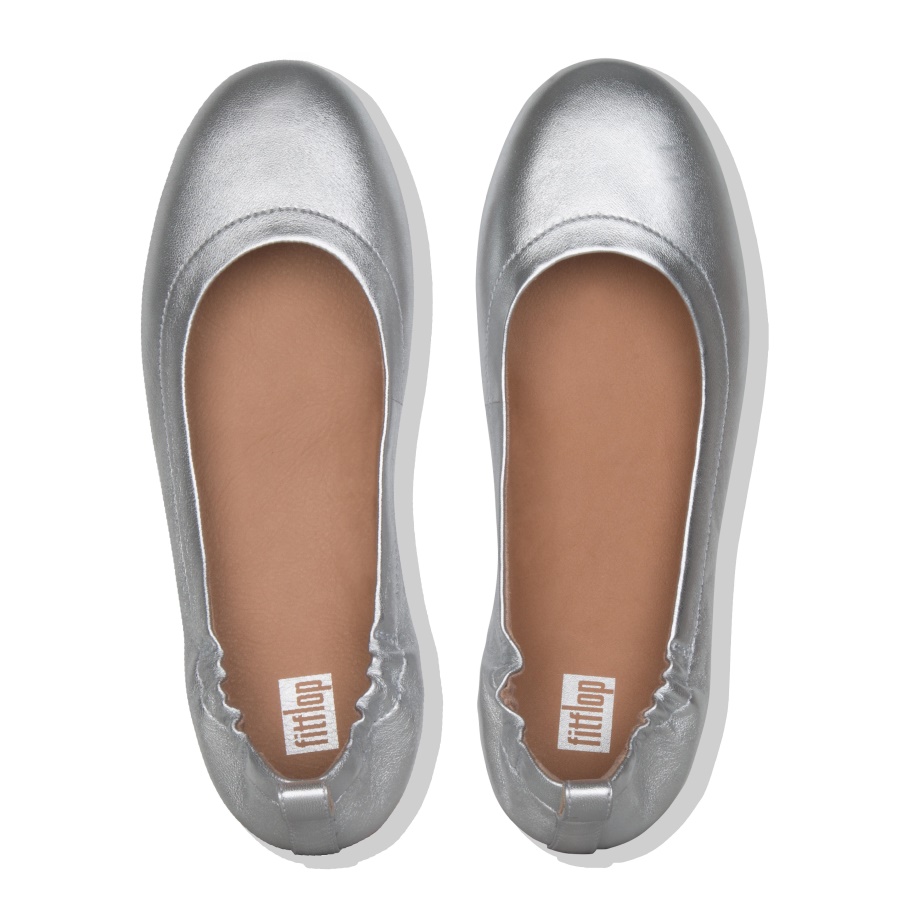 Fitflop ALLEGRO Soft Leather Ballet Flats Silver