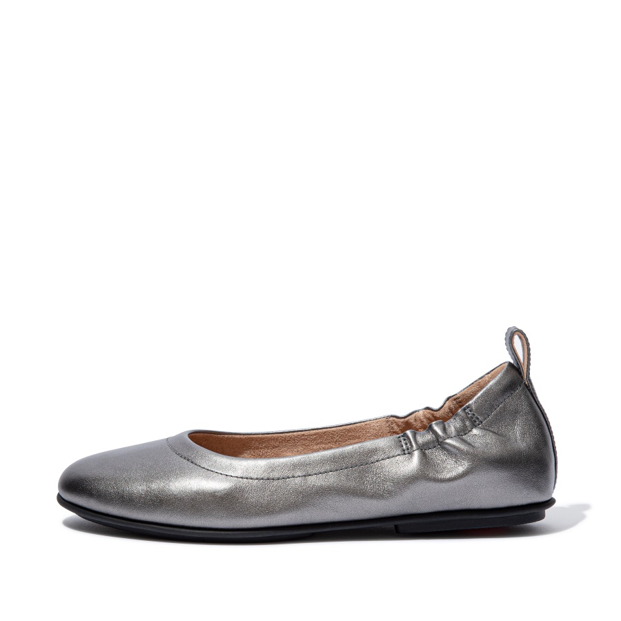 Fitflop ALLEGRO Soft Metallic Leather Ballet Flats Pewter