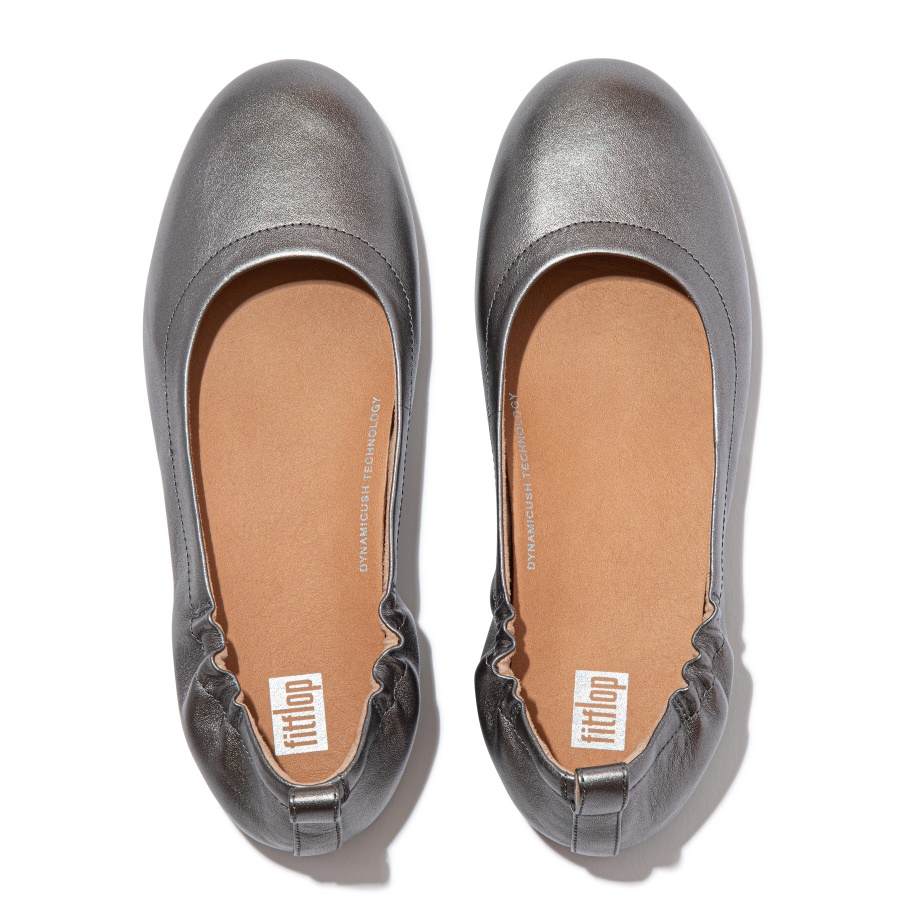 Fitflop ALLEGRO Soft Metallic Leather Ballet Flats Pewter