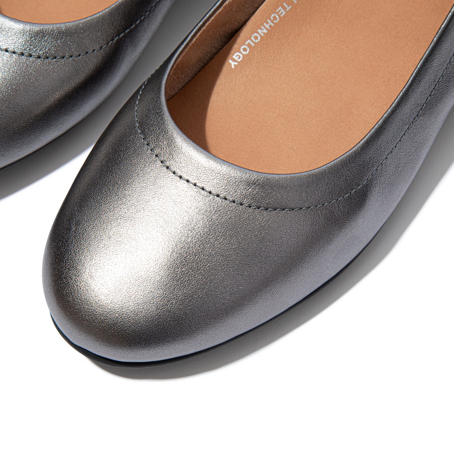 Fitflop ALLEGRO Soft Metallic Leather Ballet Flats Pewter