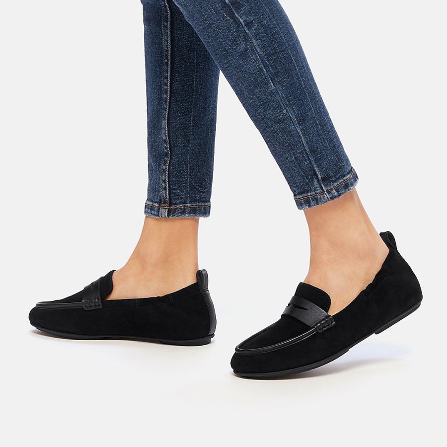 Fitflop ALLEGRO Suede Penny Loafers All Black