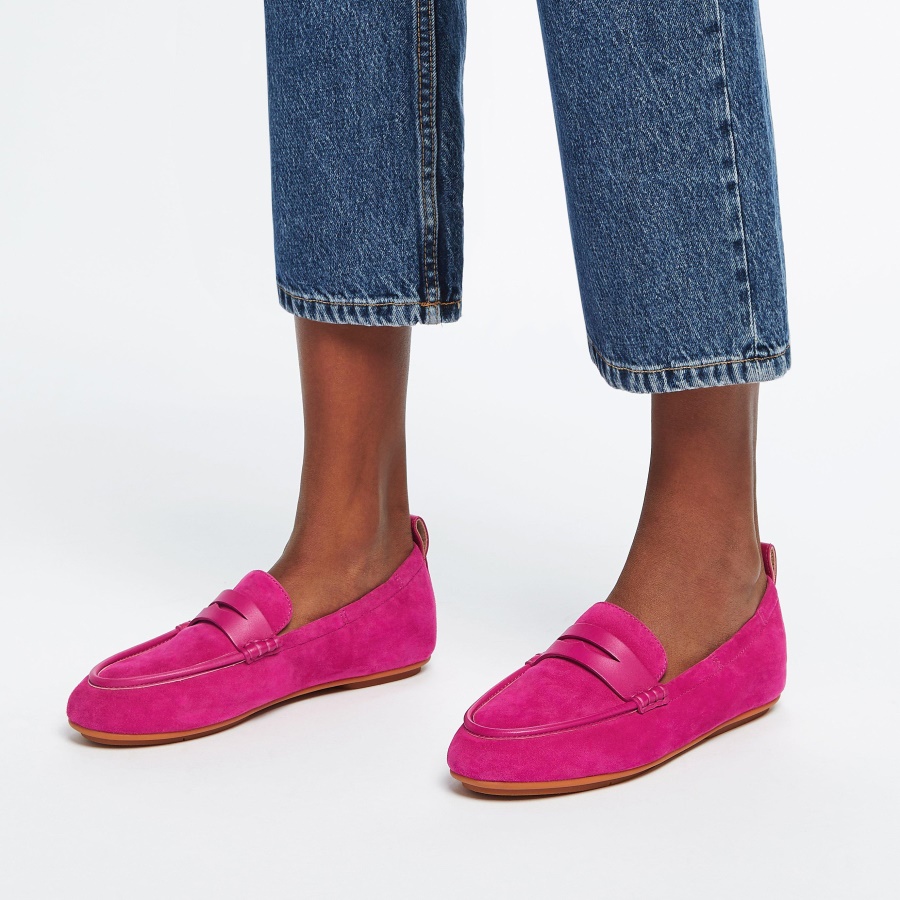 Fitflop ALLEGRO Suede Penny Loafers Fuchsia Rose