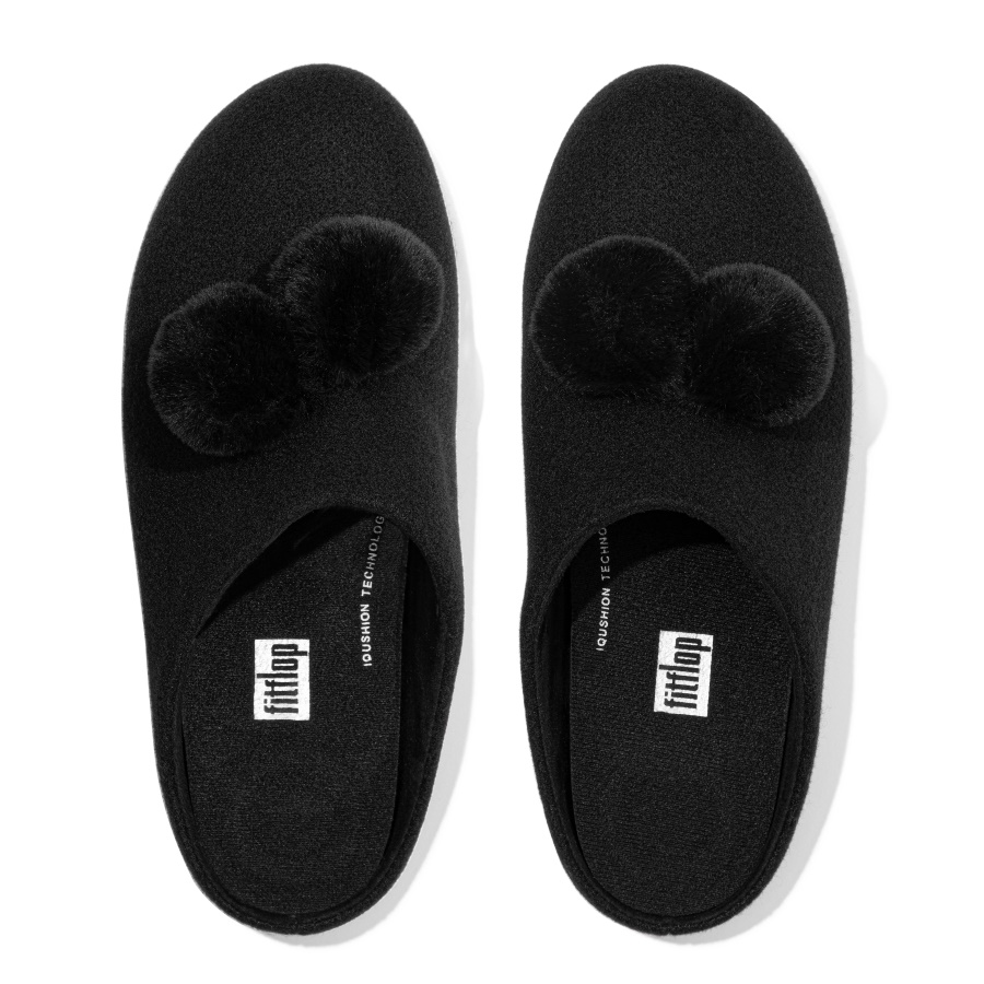 Fitflop CHRISSIE Pom-Pom Felt Slippers All Black