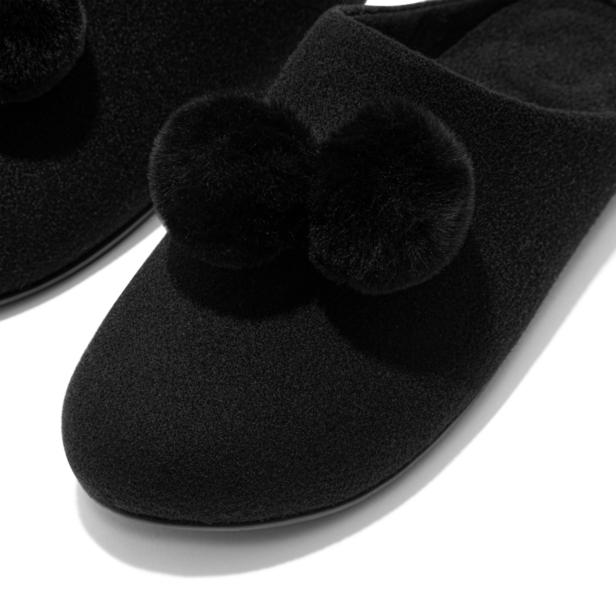 Fitflop CHRISSIE Pom-Pom Felt Slippers All Black