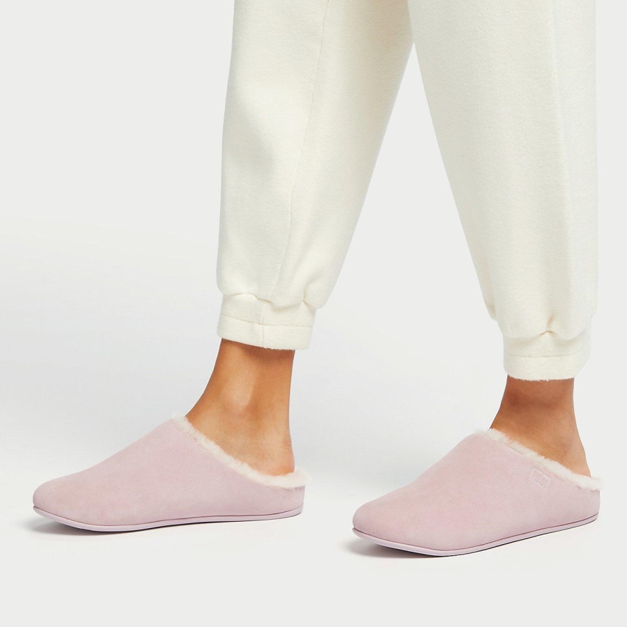 Fitflop CHRISSIE Shearling-Lined Suede Slippers Soft Lilac