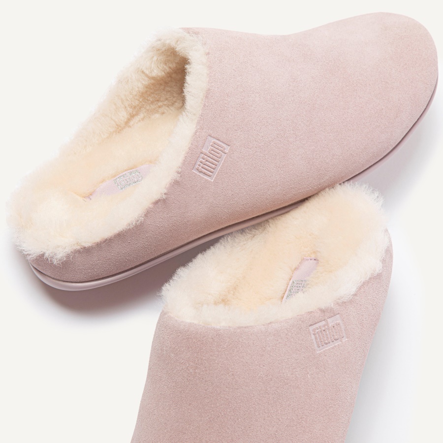 Fitflop CHRISSIE Shearling-Lined Suede Slippers Soft Lilac