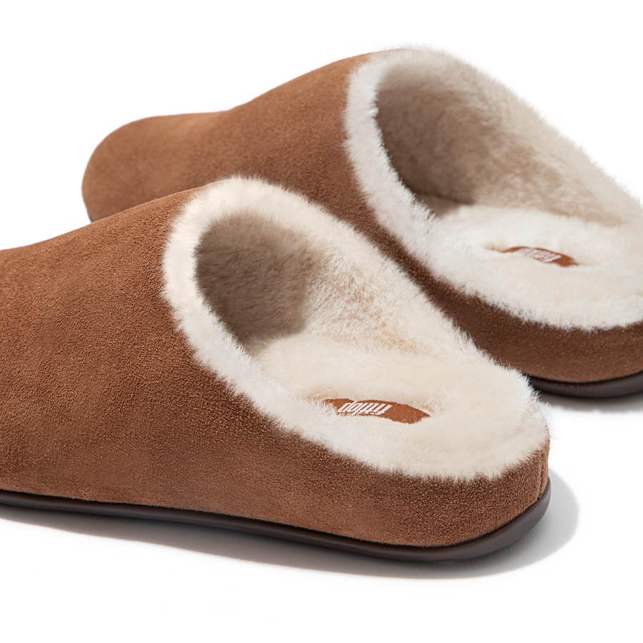 Fitflop CHRISSIE Shearling Suede Slippers Tumbled Tan