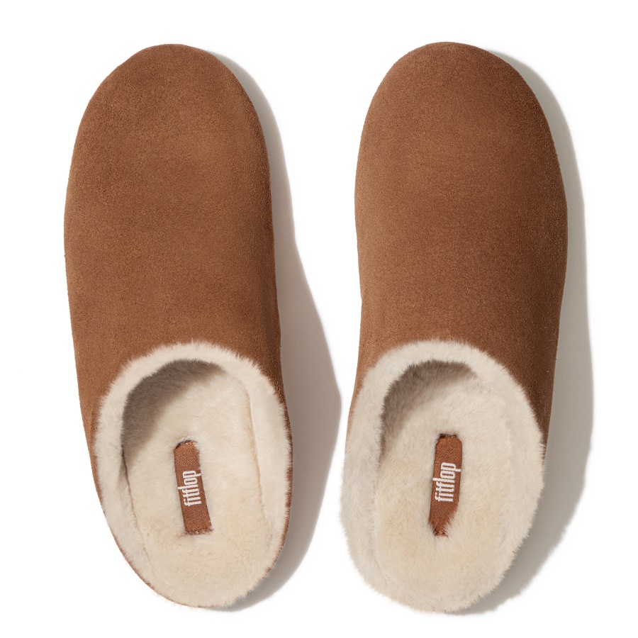 Fitflop CHRISSIE Shearling Suede Slippers Tumbled Tan