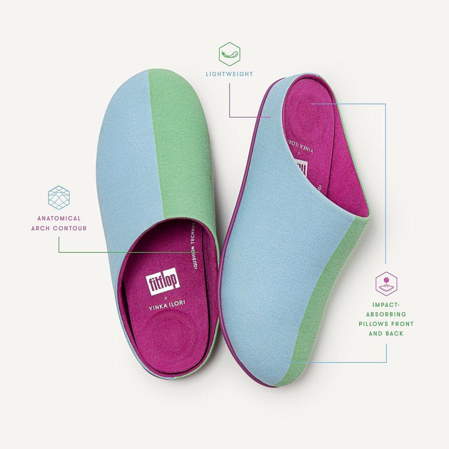 Fitflop CHRISSIE X YINKA ILORI Canvas Slippers Ice Blue-Green