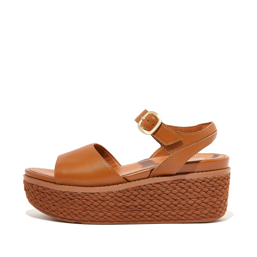 Fitflop ELOISE Espadrille Leather Back-Strap Wedge Sandals Light Tan