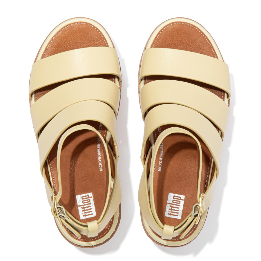 Fitflop ELOISE Espadrille Leather Wedge Sandals Pale Yellow