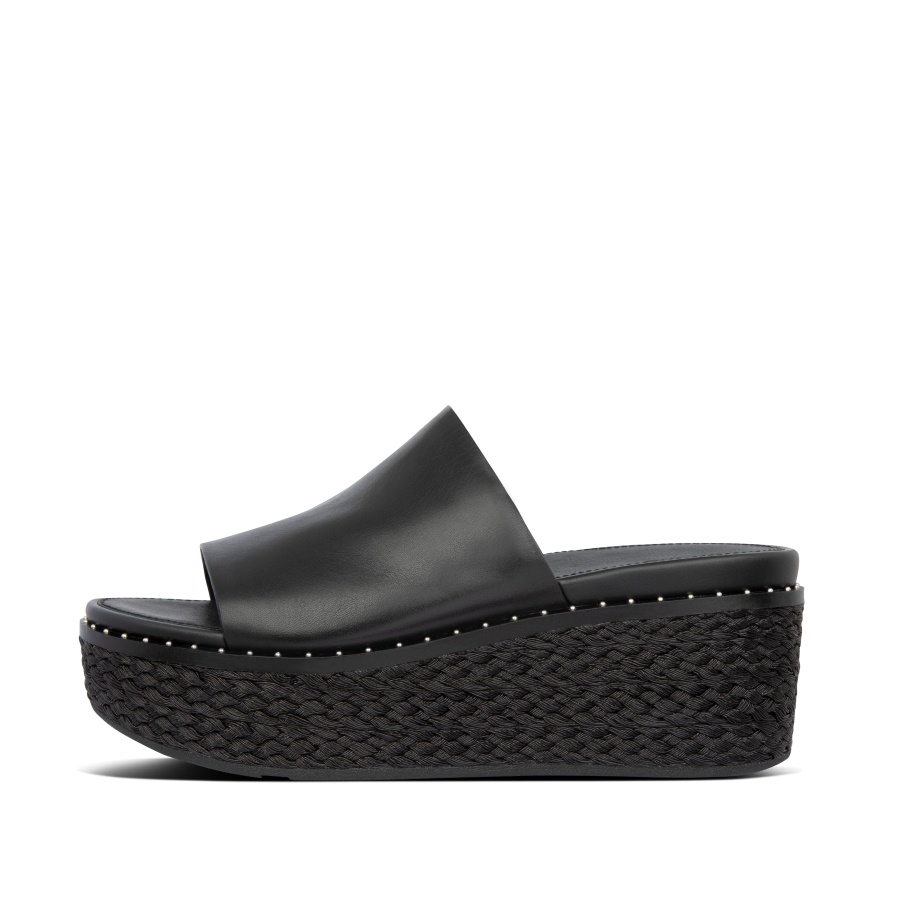 Fitflop ELOISE Espadrille Leather Wedge Slides Black