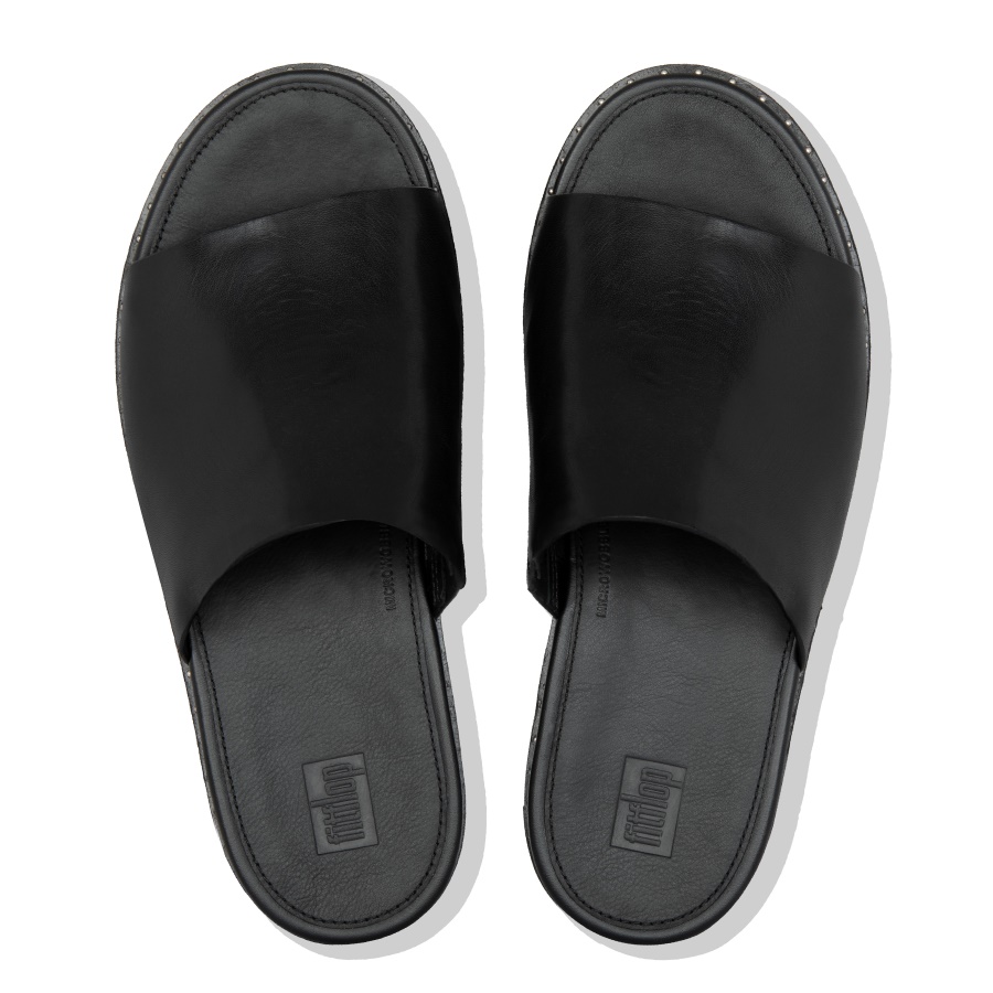 Fitflop ELOISE Espadrille Leather Wedge Slides Black