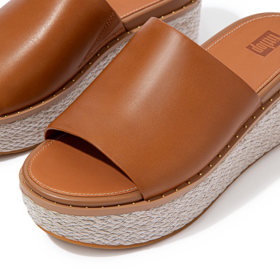 Fitflop ELOISE Espadrille Leather Wedge Slides Light Tan