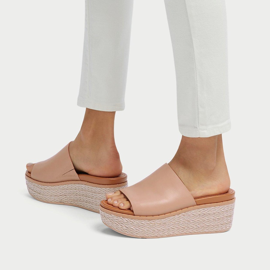 Fitflop ELOISE Espadrille Leather Wedge Slides Naked Pink