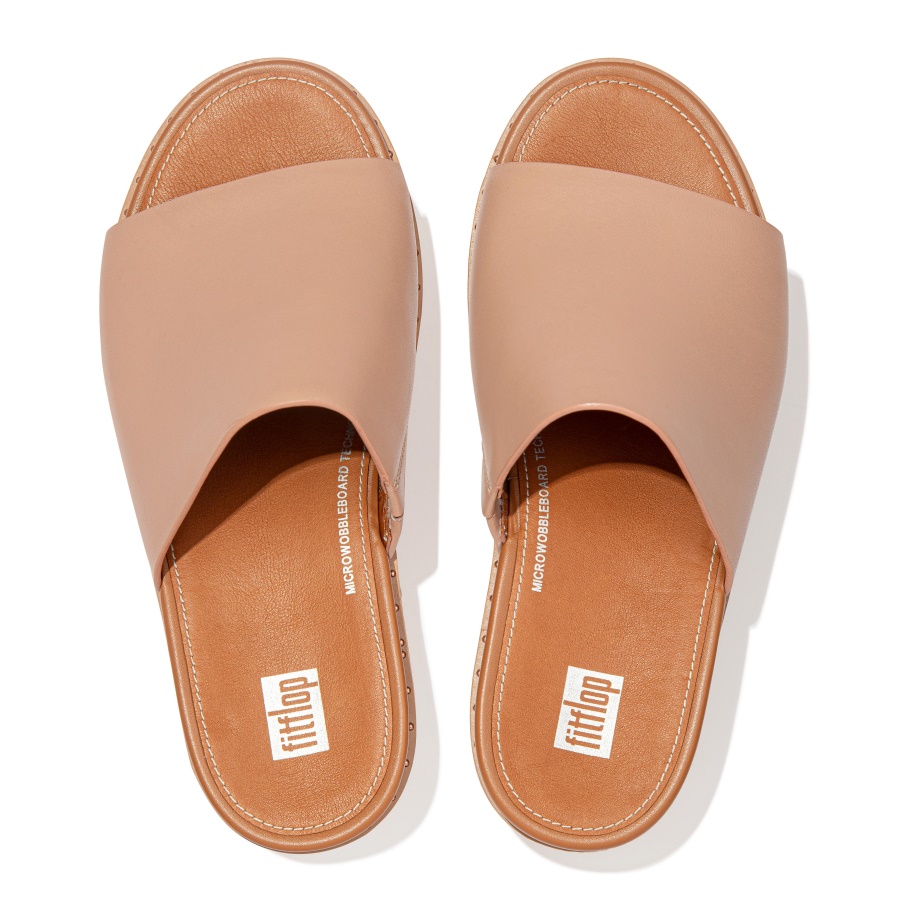 Fitflop ELOISE Espadrille Leather Wedge Slides Naked Pink