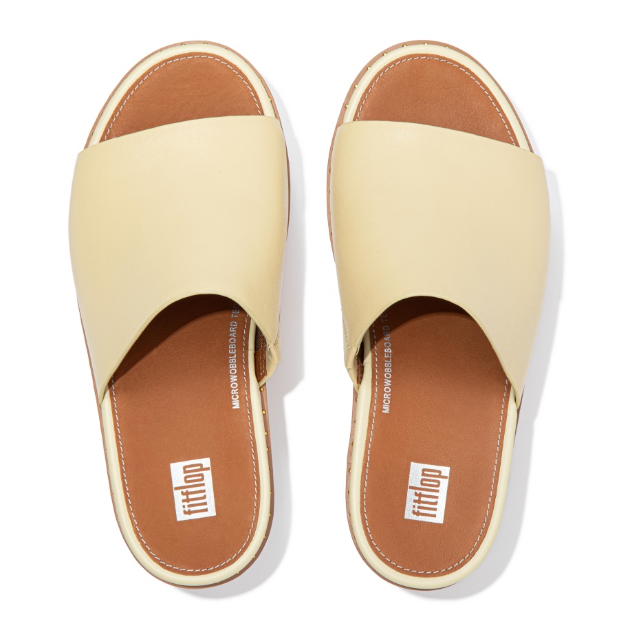 Fitflop ELOISE Espadrille Leather Wedge Slides Pale Yellow