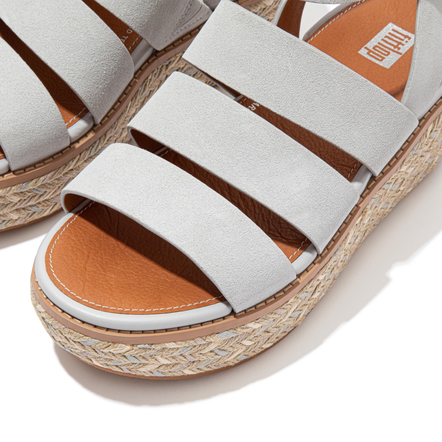 Fitflop ELOISE Espadrille Suede Wedge Sandals Soft Grey