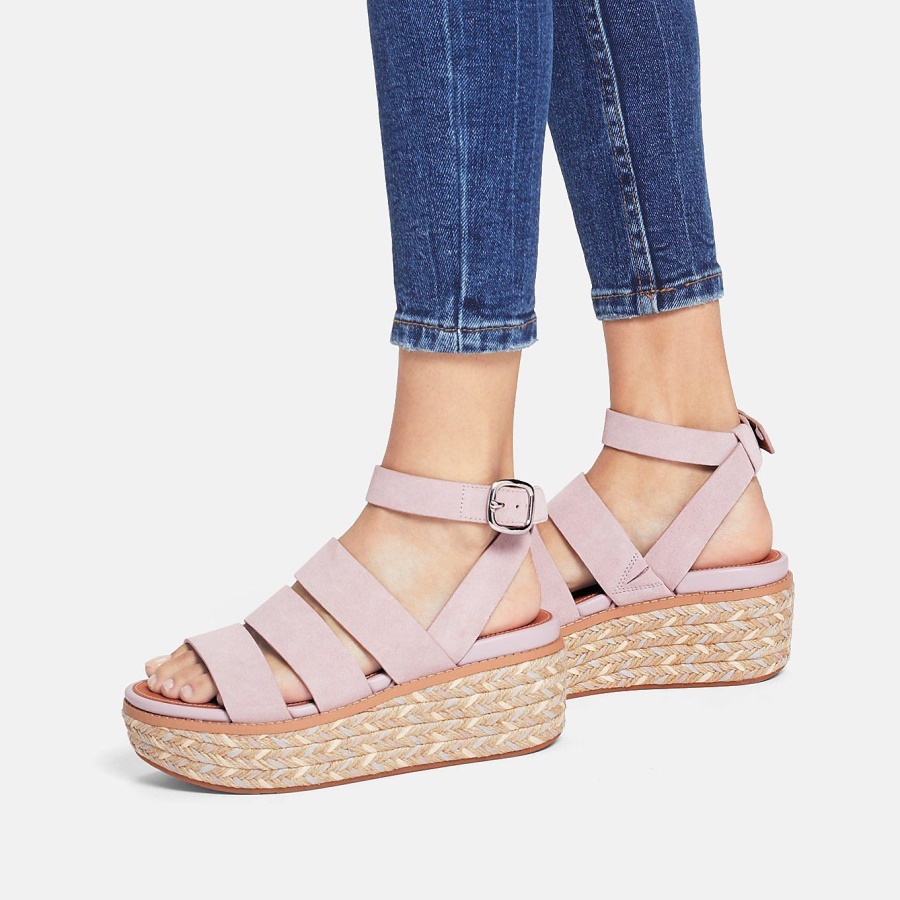 Fitflop ELOISE Espadrille Suede Wedge Sandals Soft Lilac