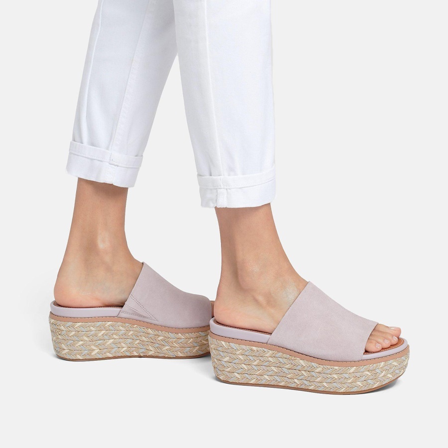 Fitflop ELOISE Espadrille Suede Wedge Slides Soft Lilac