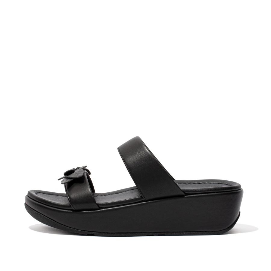 Fitflop FINO Floral Leather Slides All Black