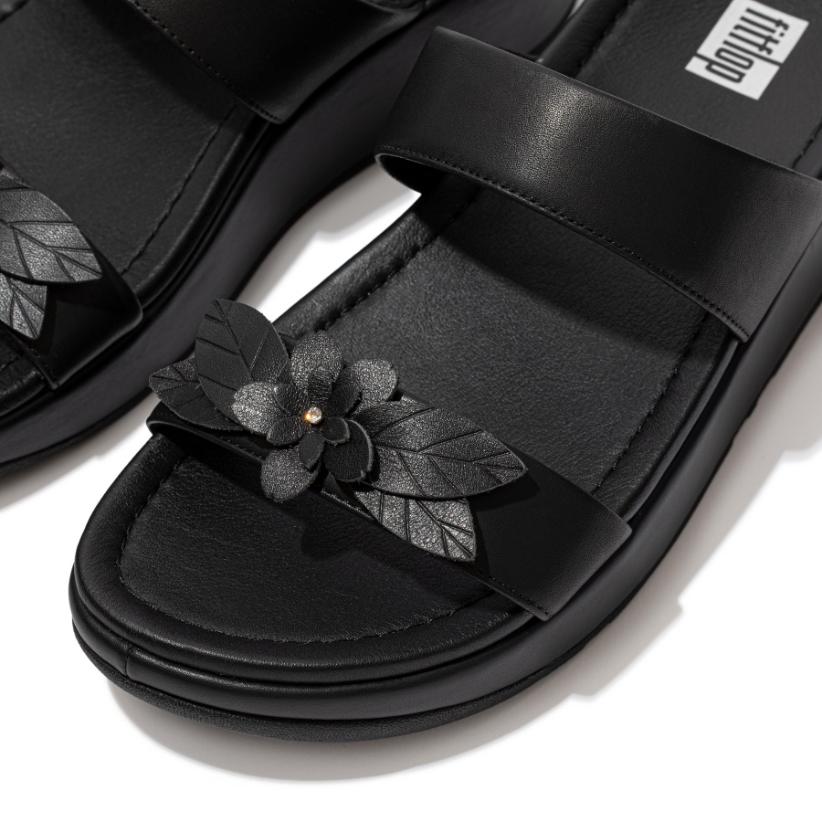 Fitflop FINO Floral Leather Slides All Black