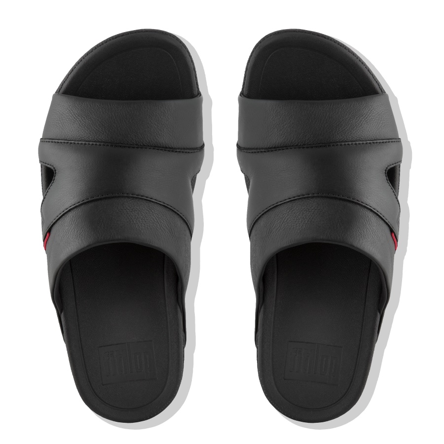 Fitflop FREEWAY Mens Leather Pool Slides Black