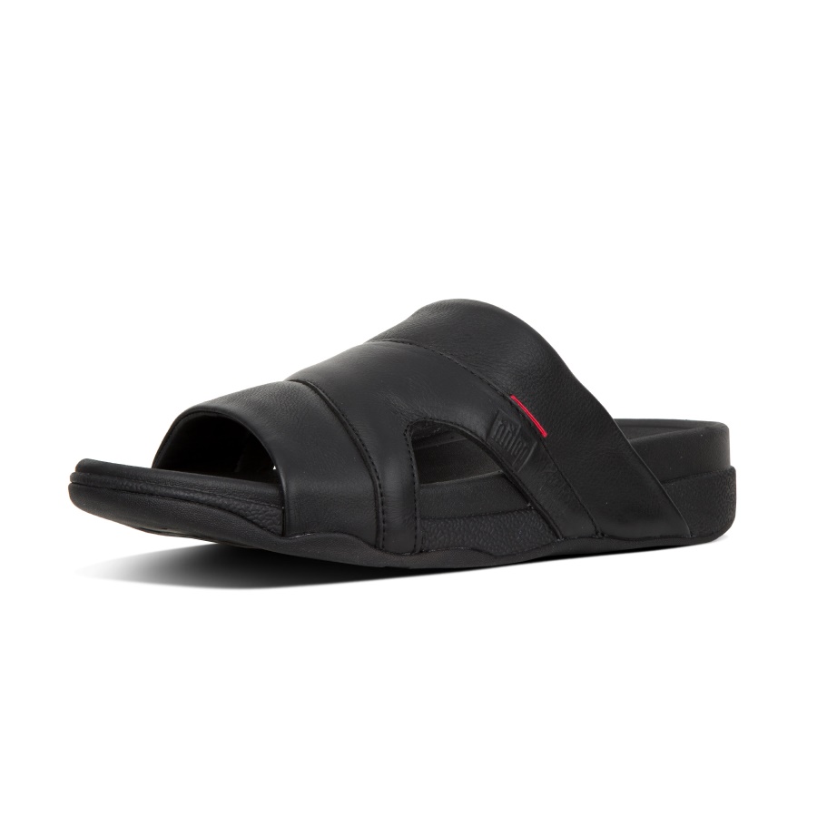 Fitflop FREEWAY Mens Leather Pool Slides Black