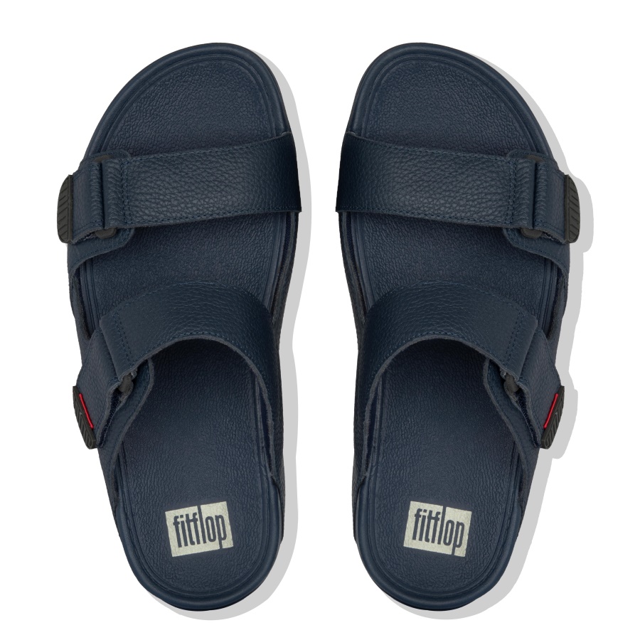 Fitflop GOGH MOC Mens Adjustable Leather Slides Midnight Navy