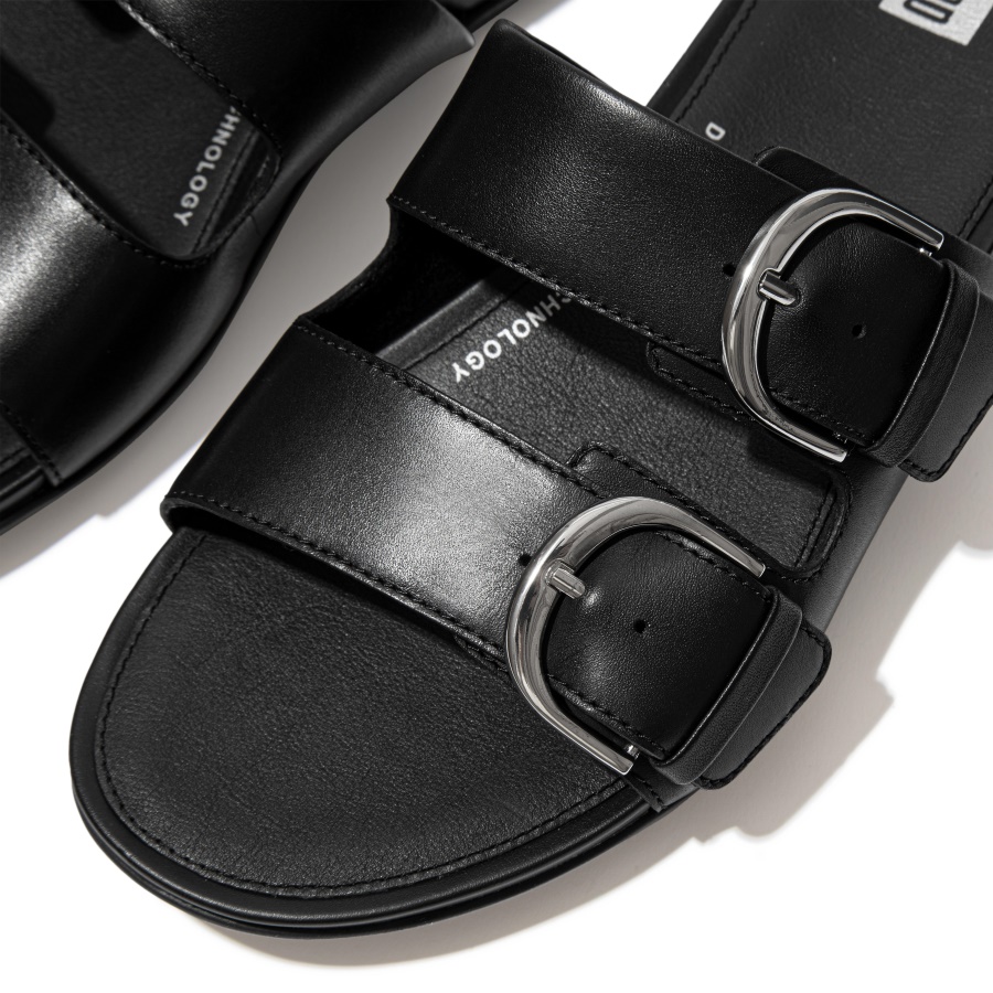 Fitflop GRACIE Buckle Leather Slides All Black