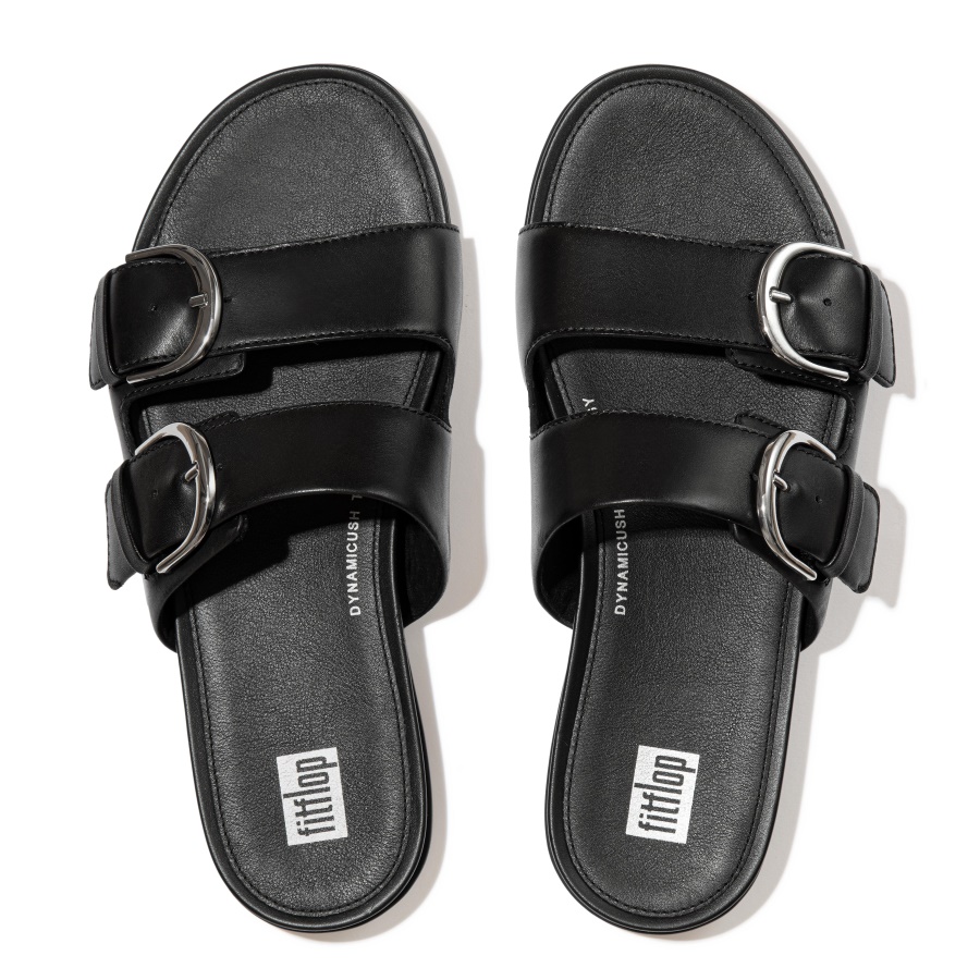 Fitflop GRACIE Buckle Leather Slides All Black