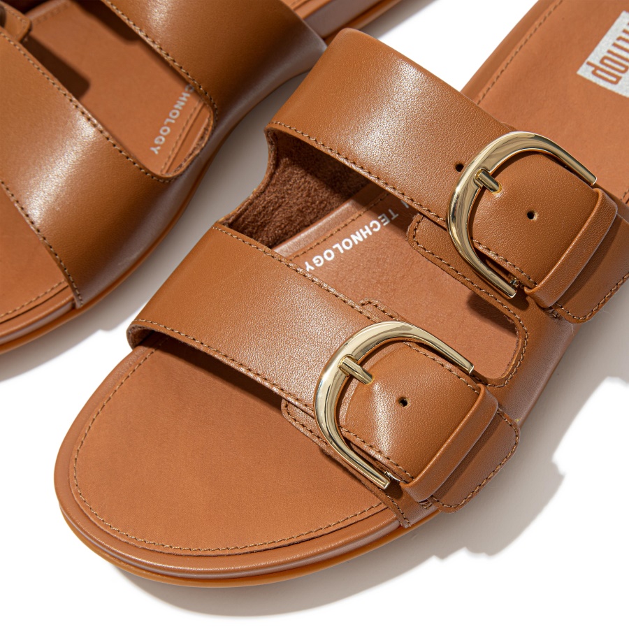 Fitflop GRACIE Buckle Leather Slides Light Tan