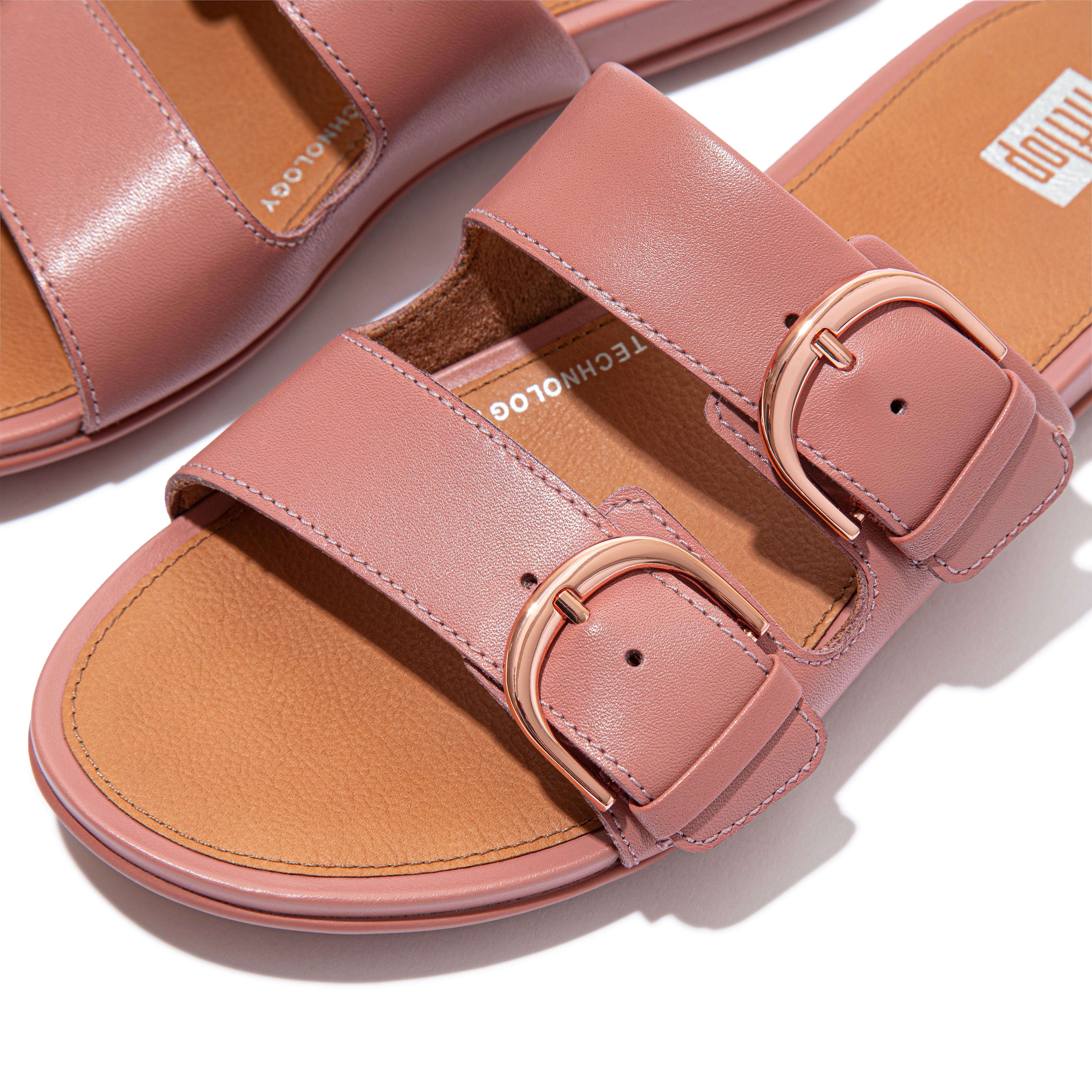 Fitflop GRACIE Buckle Leather Slides Warm Rose