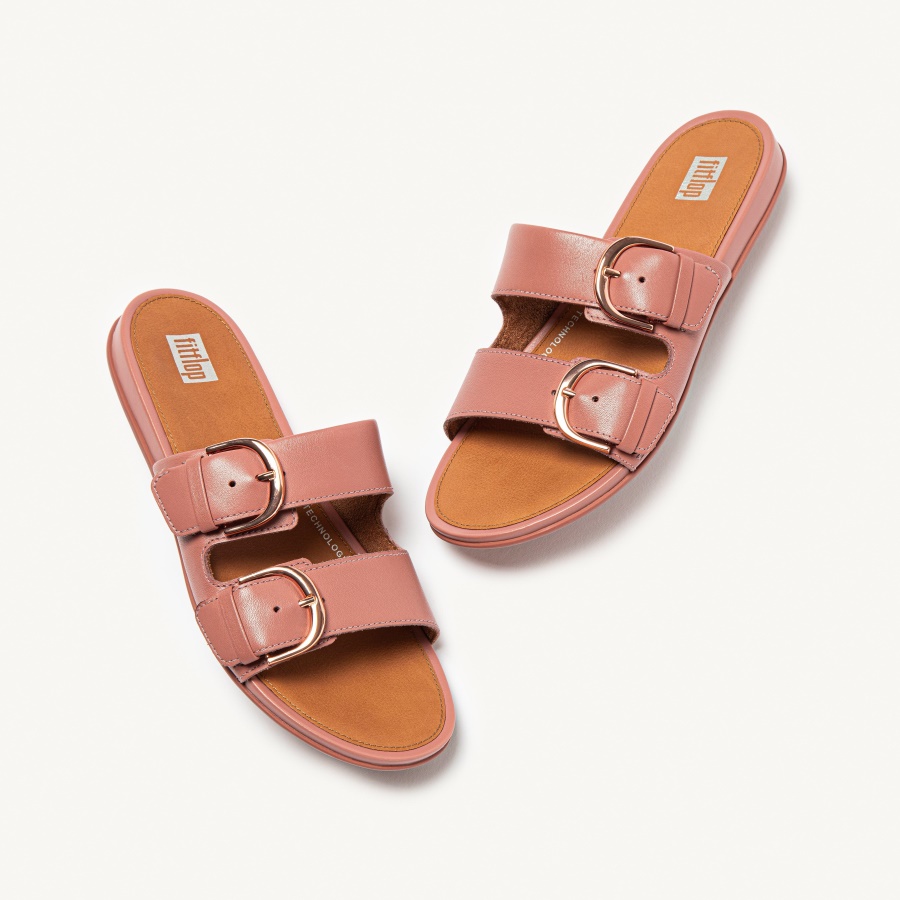 Fitflop GRACIE Buckle Leather Slides Warm Rose