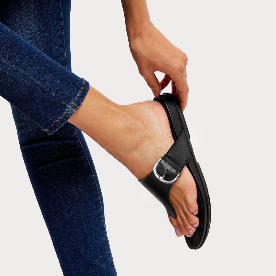 Fitflop GRACIE Buckle Leather Toe-Post Sandals All Black