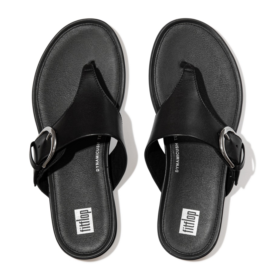 Fitflop GRACIE Buckle Leather Toe-Post Sandals All Black