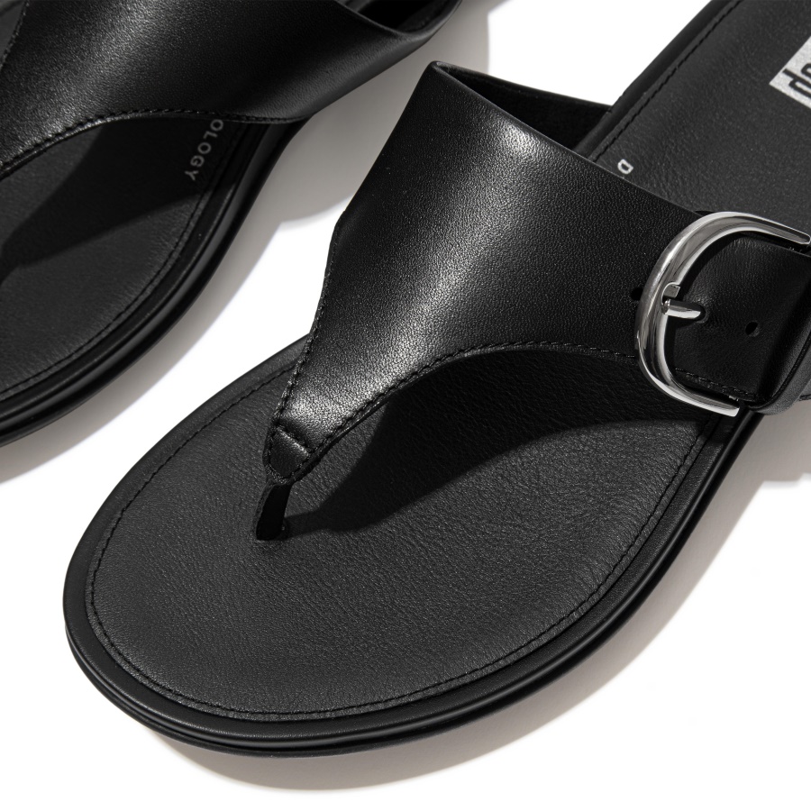 Fitflop GRACIE Buckle Leather Toe-Post Sandals All Black