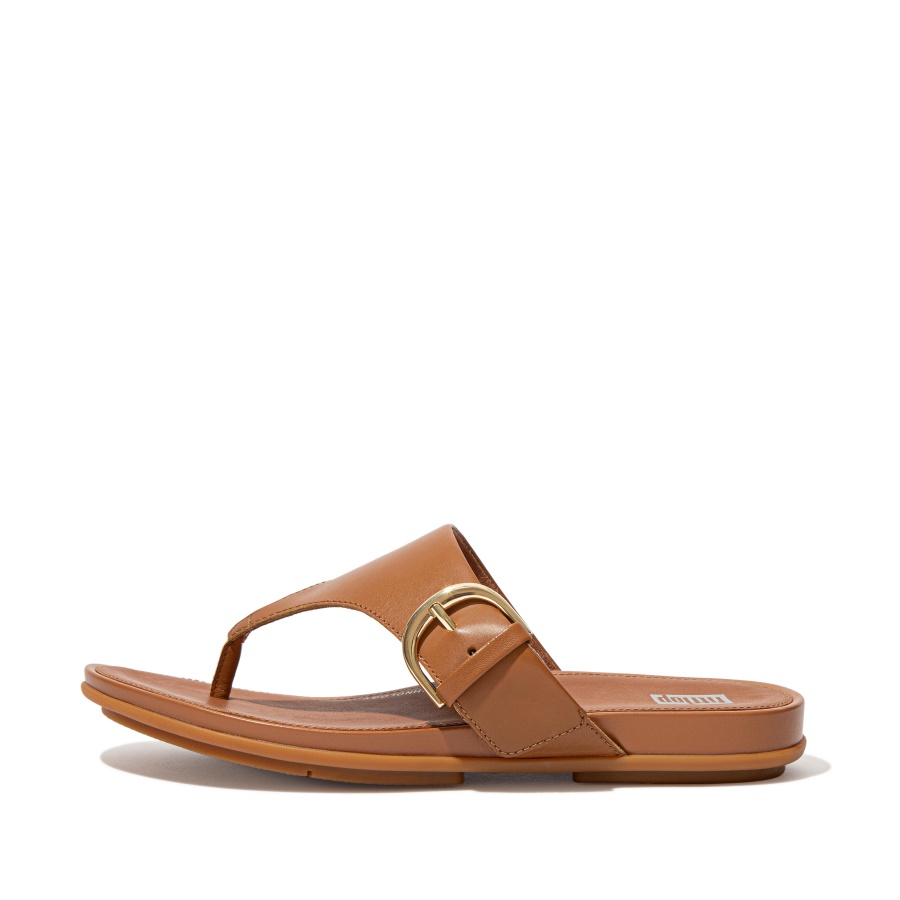 Fitflop GRACIE Buckle Leather Toe-Post Sandals Light Tan