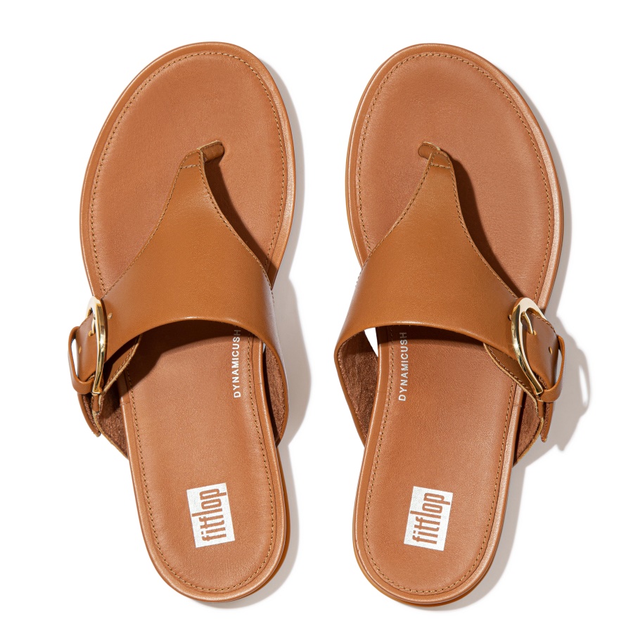 Fitflop GRACIE Buckle Leather Toe-Post Sandals Light Tan